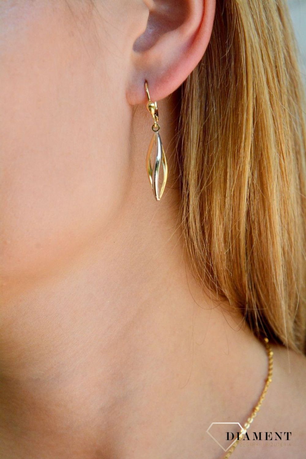 Złote kolczyki damskie 375 wiszące z białym złotem KL 5446 375.jpg